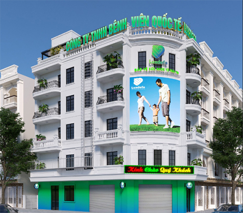bảng hiệu Bệnh Viện Quốc Tế LUXDETA trên cao