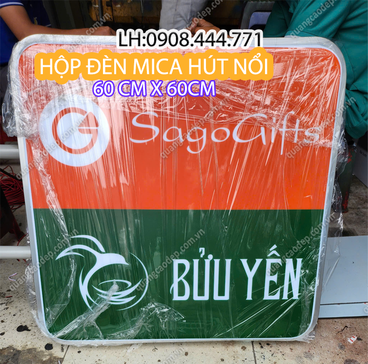 Hộp đèn led mica hút nổi ( hình vuông 60cm x 60cm ) in UV KTS